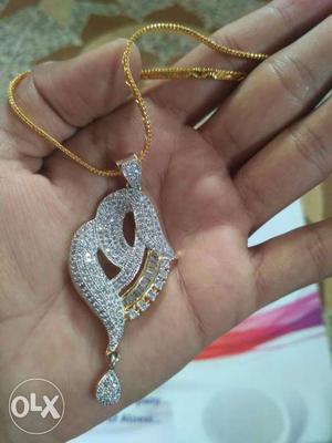 Silver Diamond Embellished Pendant Gold Neck; Gold Necklace