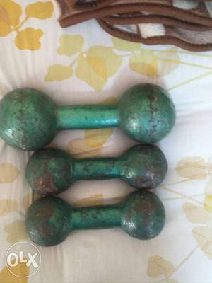 Three Green Metallic Dumbbells