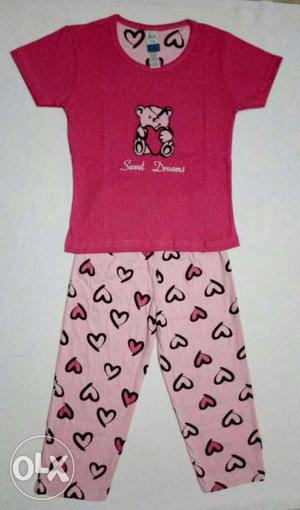 Toddler's Pink-and-black Heart Printed Pajama Set