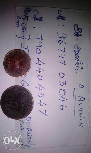 Two Round Bronze Indian Coins
