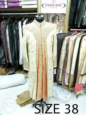 Un-used 3 pc look sherwani at 70% less, in good look.