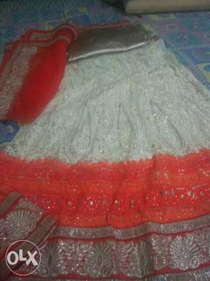 White, Orange, And Red Floral Sari Traditional Dress