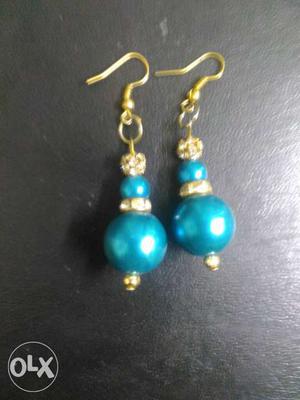 Women's Pair Of Gold And Blue Dangling Earrings