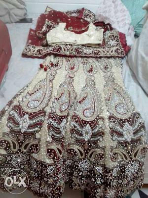 Women's Red And Silver wedding lehnga