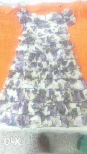 Women's White And Purple Floral Dress