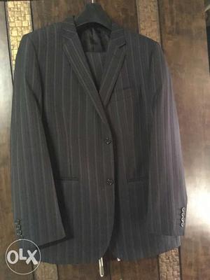 Black And White Pinstripe Notch Lapel Suit Jacket