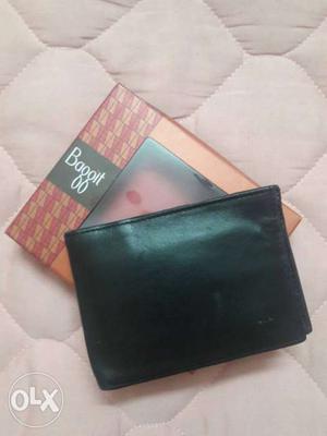 Black Leather Bi Fold Wallet On Box