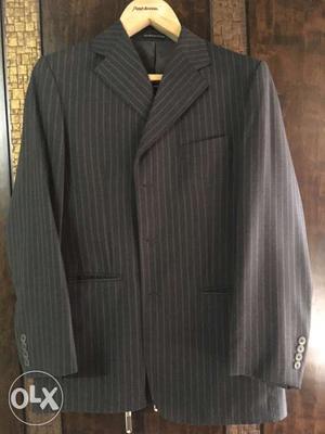 Black Pinstripe Notch-lapel Suit Jacket