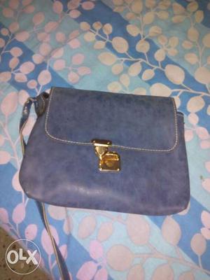 Blue Leather Sling Bag