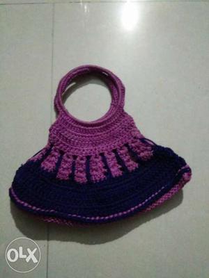 Crochet Blue And Purple Bag