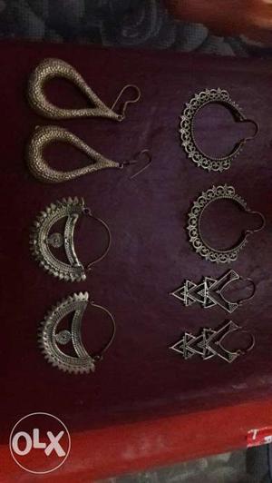Four Pairs Of Silver-colored Hook Earrings