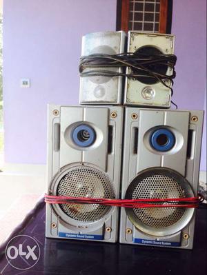Four Silver Corded Speakers