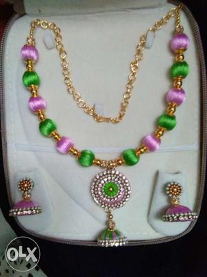 Gold, Pink, And Green Necklace