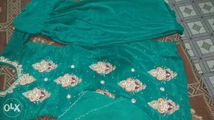 Green And Gray Floral Traditional Dress
