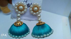 Pair Of Blue-and-white Jhumkas Earrings