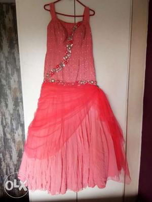 Peach hand embroidered gown only once worn