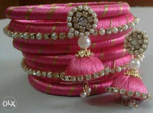 Pink And Silver Bangles
