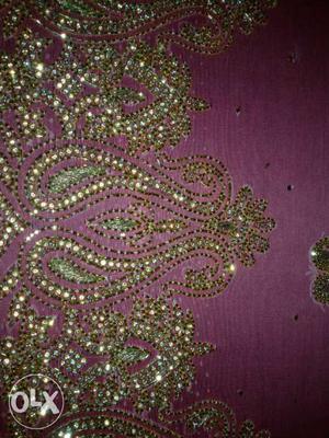 Purple And Gold-colored Beaded Textile