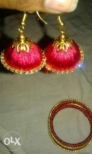 Red And Gold-colored Jhumka Earrings