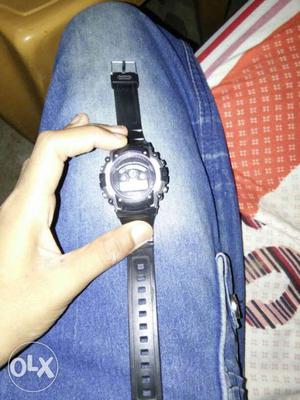 Round Black Digital Watch With Black Silicone Strap