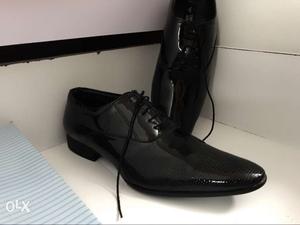 Size 7 Pair Of Black Patent Leather Dress Shoes