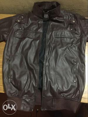 Teak coffee Leather Full-zippered Jacket