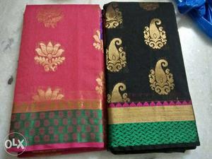 Two Black And Pink Floral Textiles