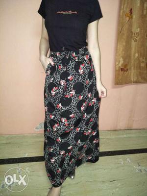 Women's Black, Red, And Gray Floral Maxi Dress