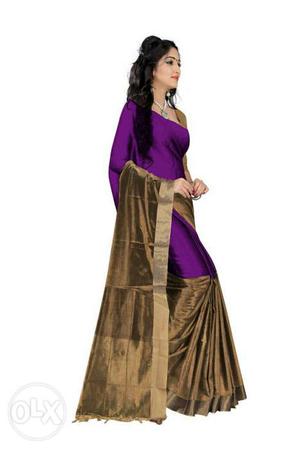 Women's Purple And Brown Sari Dress