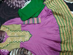 Women's Purple And Green Traditional Dress