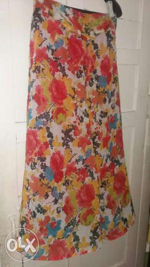 Women's Red, White, And Orange Floral Maxi Skirt