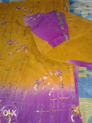 Yellow and pink colour heavy sari