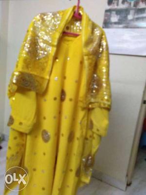 Yellow dress with heavy work duppata. deepavali sale. hurry!