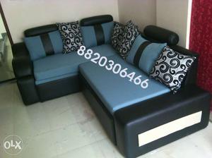 Black And Blue Leather Sectional Sofa