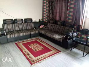 Black And Brown Striped Corner Sofa