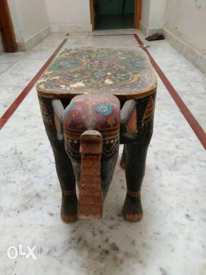 Black, Brown And Red Floral Elephant Table