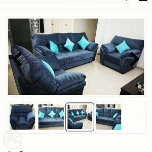 Black Suede Sofa Set With Teal Throw Pillows