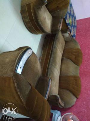 Brown Sofa Seat With Two Armchairs