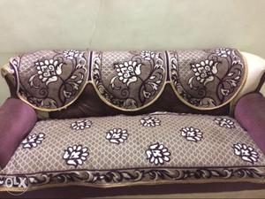 Brown, White, And Purple Floral Sofa Set