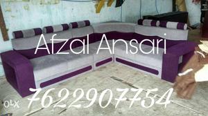 Gray And Purple Fabric Sectional Sofa