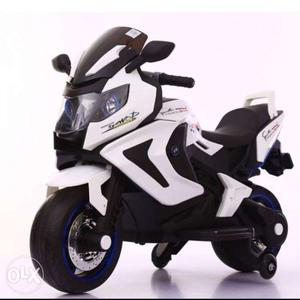 Kid's White And Black Ride On Motorcycle Toy