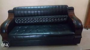 Leather sofa set black leather with wooden