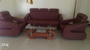 Maroon Leather Pad Couch And Armchairs