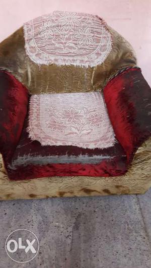 Marrown and cream wood sofa