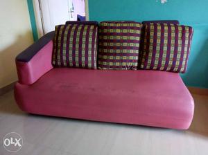 Pink& Lavender leather Loveseat with Three Pillows. Right