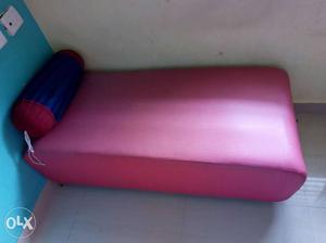 Pink Leather Bench;dark-blue And Red Bolster