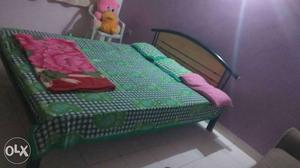 Queen size wooden bed with mattress for 8k, mattress 2 years