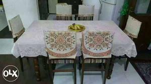Rectangular Brown Wooden 7-piece Dining Table Set