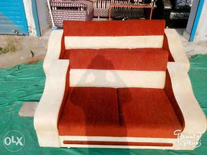 Red And White Suede Sofa Set