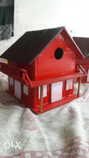 Red And White Wooden House Miniature